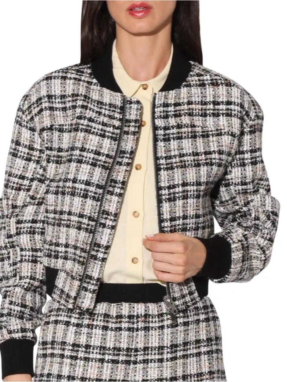 Walter Baker Raina Short Zip Bomber Jacket in Montauk Tweed New size Large